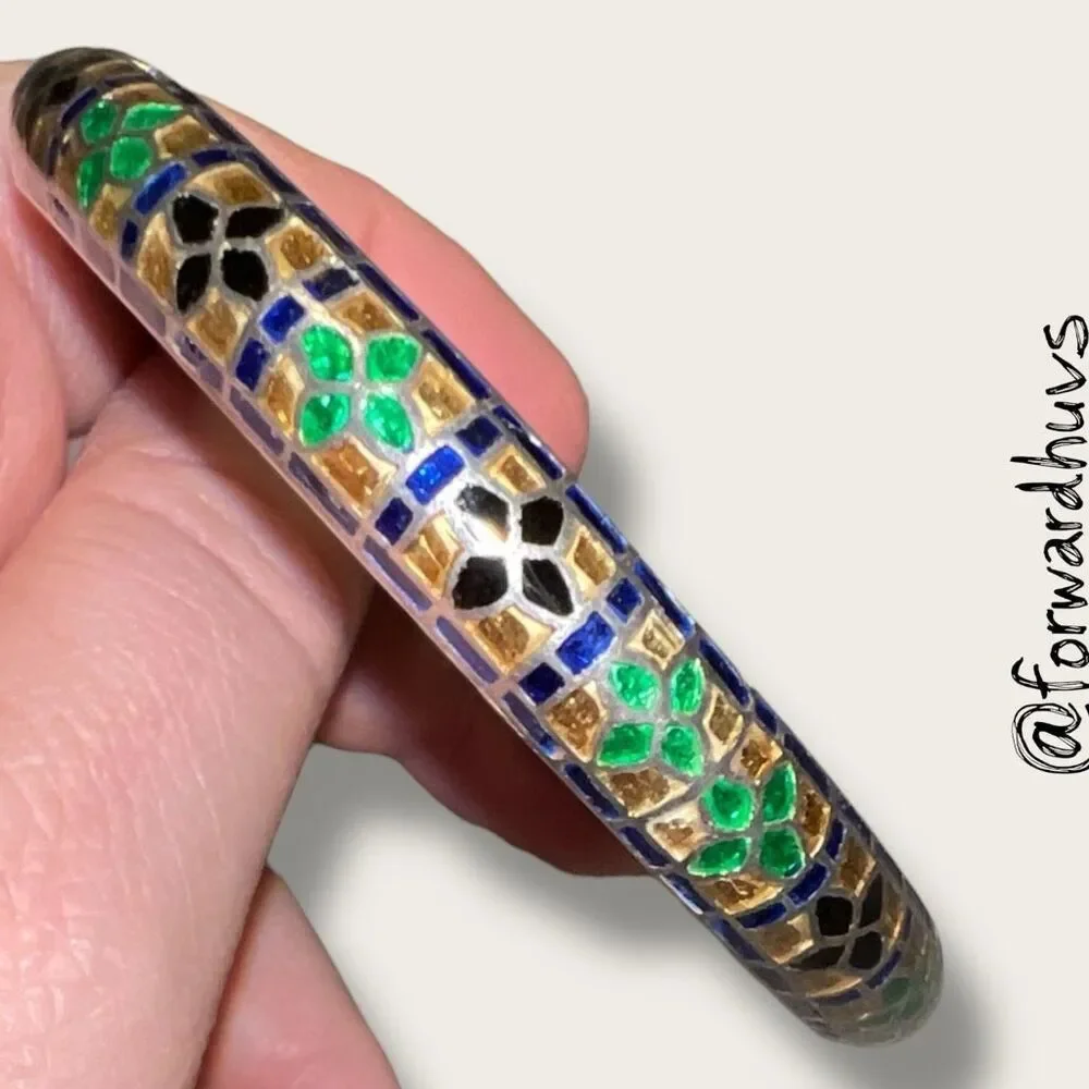 Sterling Silver Bangle – Meenakari Enamel Mosaic – 925 Marked